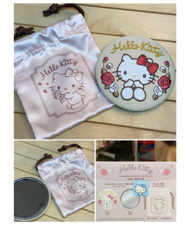 Hello Kitty   刺繡小鏡連布袋